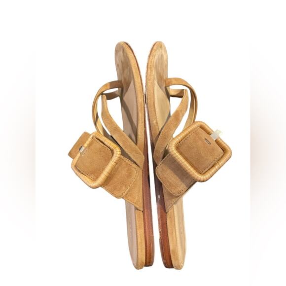 Veronica Beard Salva Raffia Buckle Suede Flat Sandals Sz 8 - Picture 5 of 5